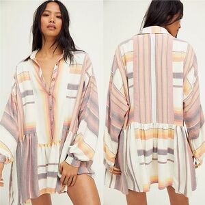 Free People Striped Oversized Shirt Dress